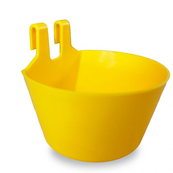 Comedero plastico con ganchos amarillo – comedero para animales GAUN